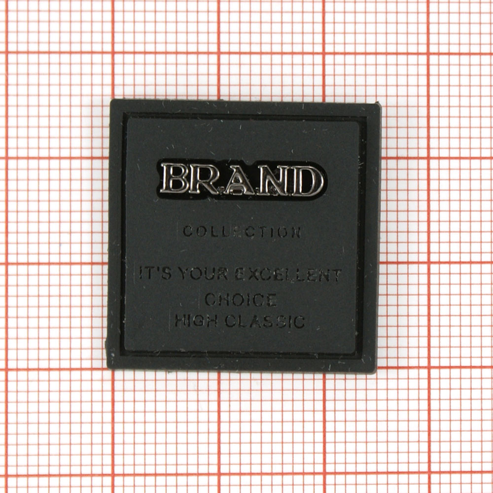 Лейба п/у, мет. BRAND квадр. 2,5*2,5см черн., BN, шт. Лейба Кожзам