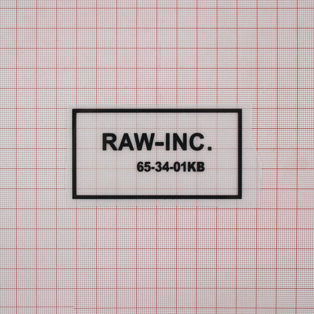 Термоаппликация резиновая прозрачная RAW-INC 84*45мм прямоугольная, черный рисунок, шт. Термоаппликации Резиновые Клеенка
