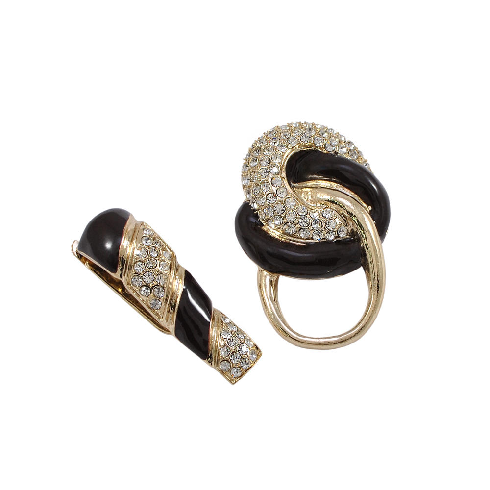 Клипса шубная 3279615 GOLD, коричневая эмаль, белые камни, шт. Клипсы шубные, крючки