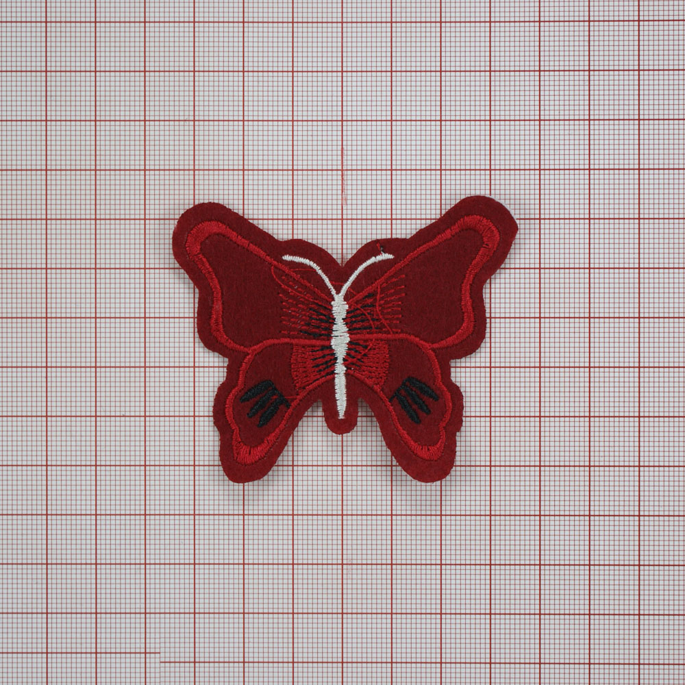 Нашивка тканевая Красная бабочка 7*5,5см красный, белый, черный, шт. Нашивка Вышивка