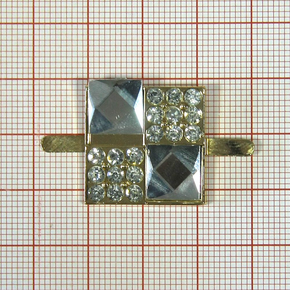 Краб металл Квадрат 2х2 22мм GOLD, белые камни-3*3 мелких, 2 крупных квадратных камня. Крабы Металл Геометрия Декор
