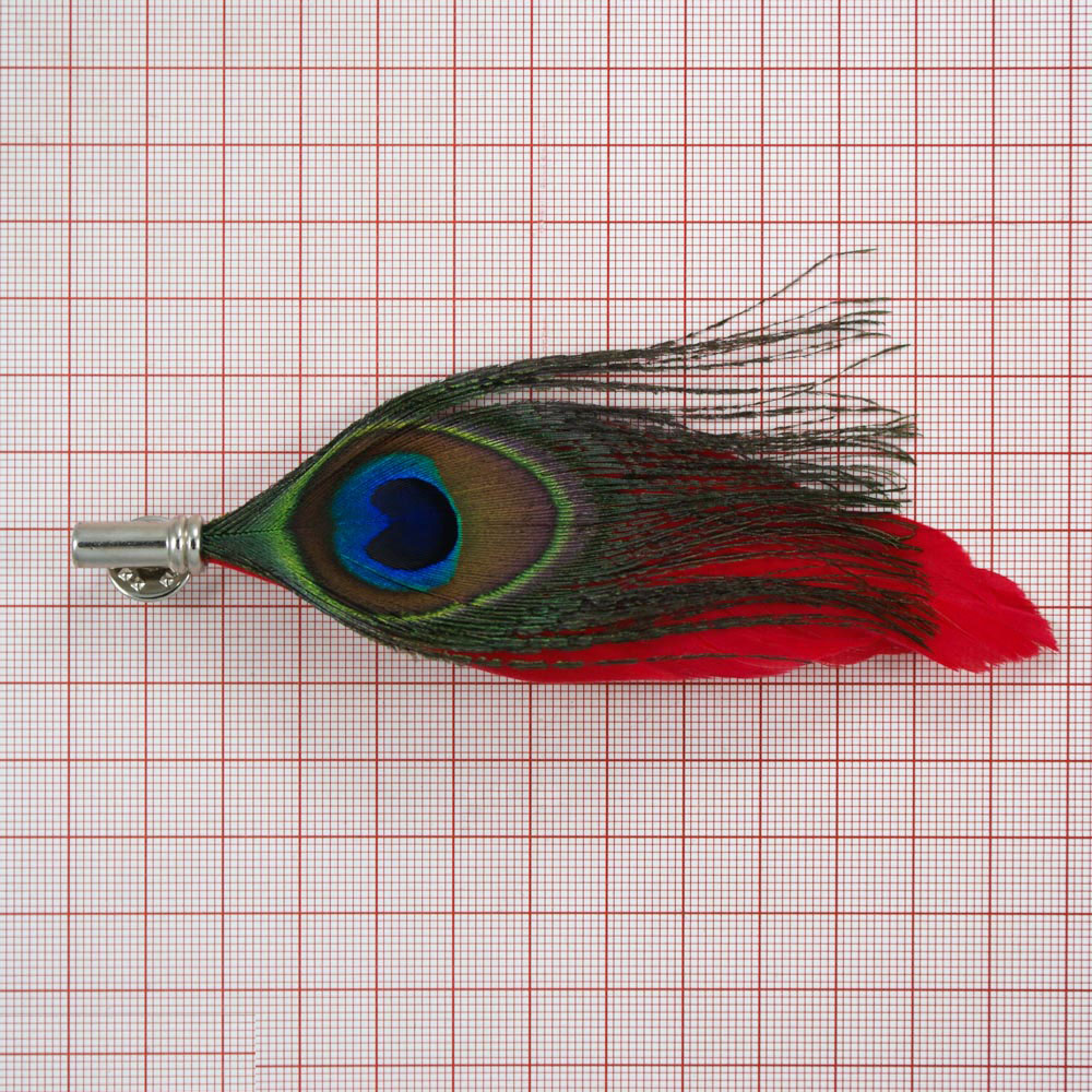 Булавка Перо Павлина 13,4*5,5см коричневый, цветной. Булавки