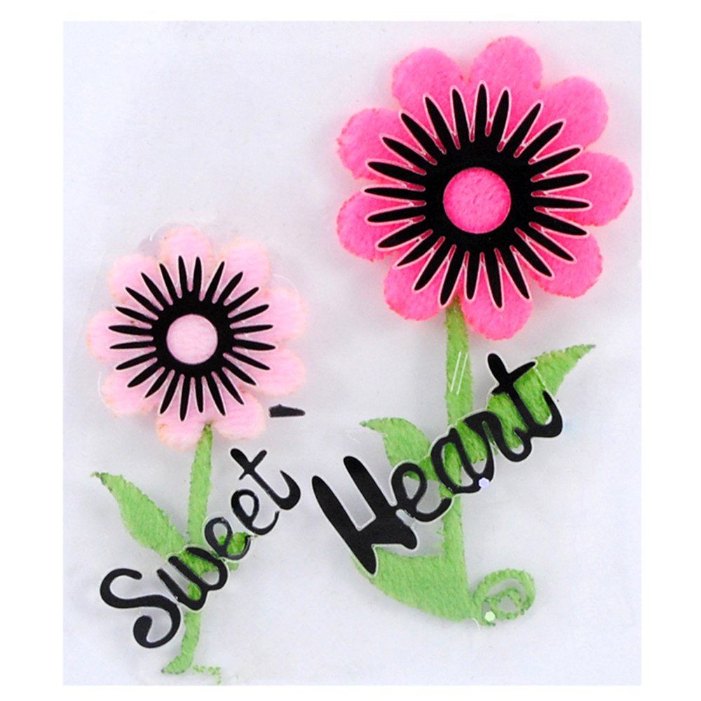 Термоаппликация тканевая Цветы Sweet Heart, 7*7см, розовый, черный, зеленый, шт. Аппликации клеевые Тканевые