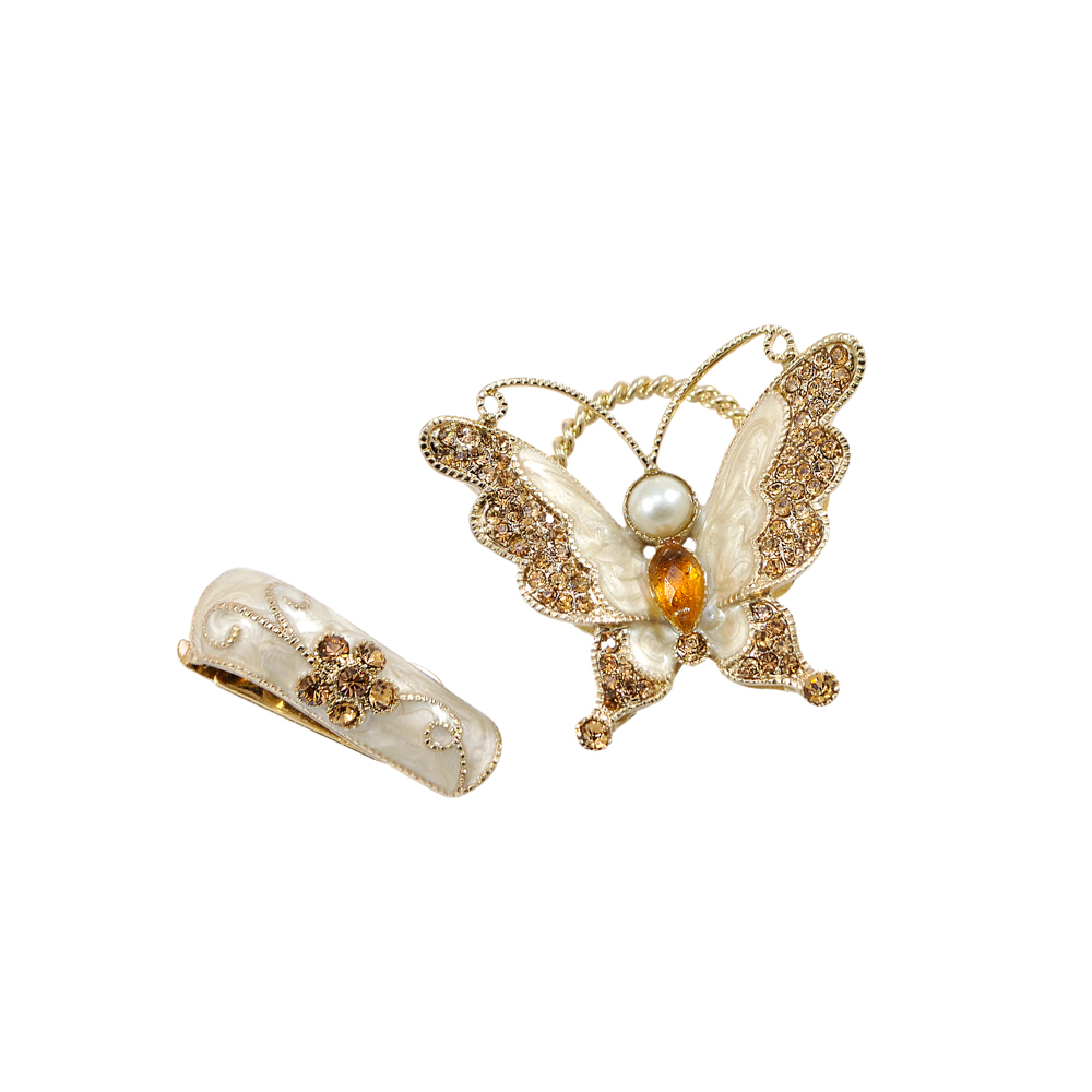 Клипса шубная 3279758 GOLD, перламутровая белая эмаль, золотые камни, шт. Клипсы шубные, крючки