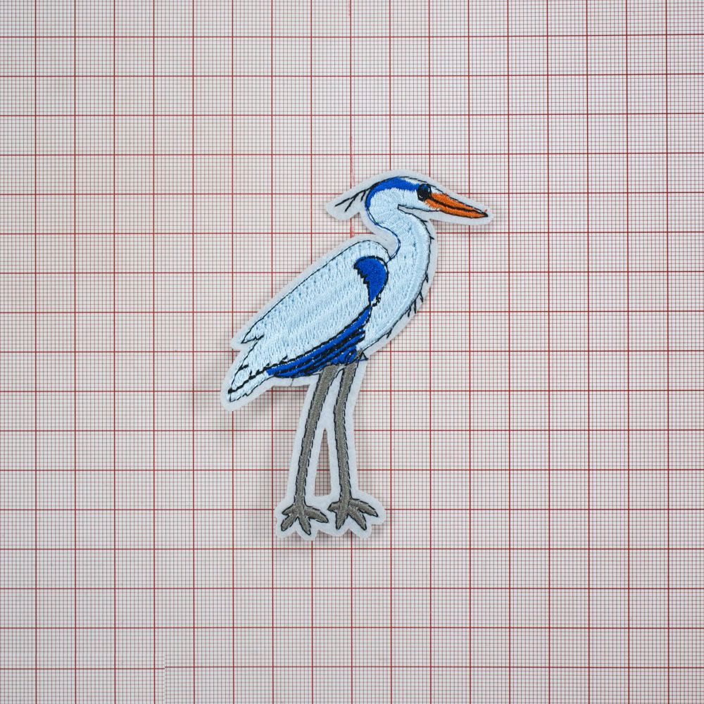 Нашивка тканевая Цапля 9,5*6,5см серый, голубой, синий, черный, розовый, шт. Нашивка Вышивка, Ткань