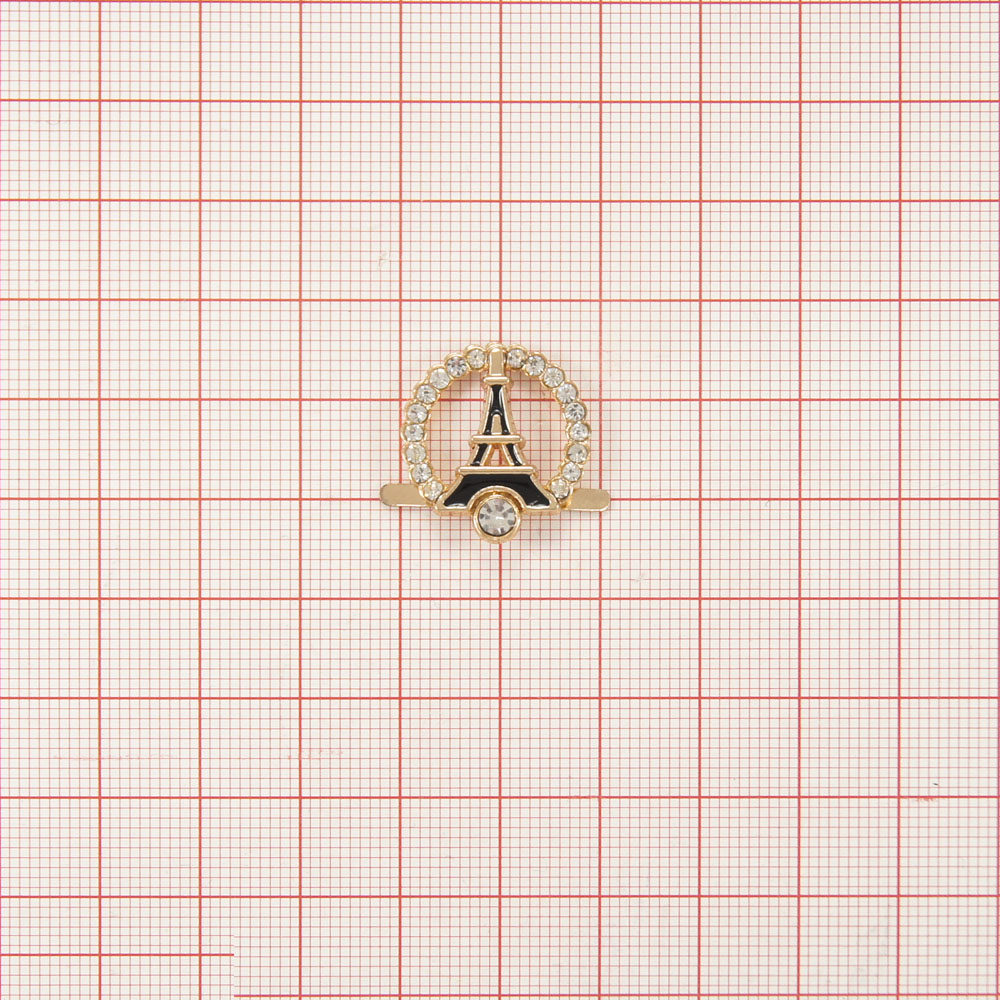 Краб металл Эйфелева башня Арка 19*20мм GOLD, белые камни, черная эмаль, шт. Крабы Металл Геометрия Декор