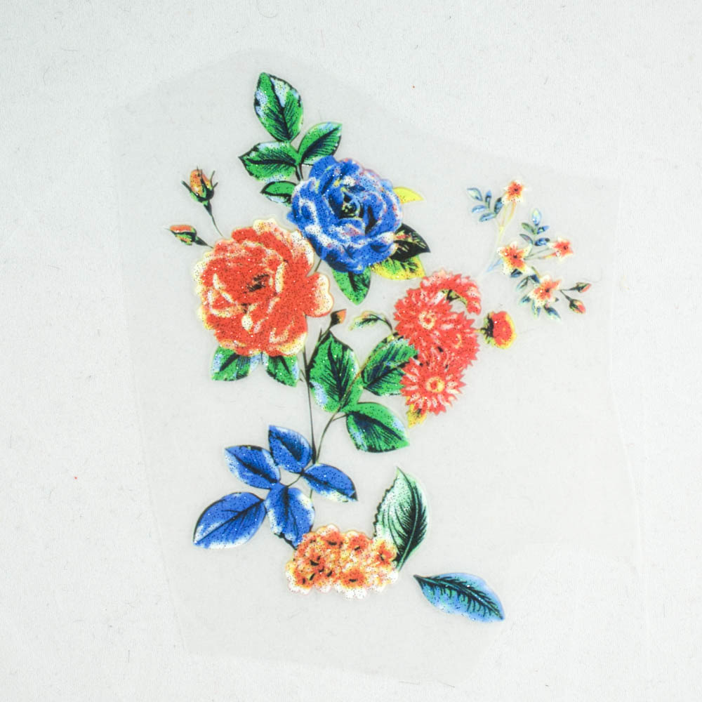 Термоаппликация Цветок Шиповник красно-синий 8,7*9,5см, цветная, шт. Термопереводки Цветы, Птицы