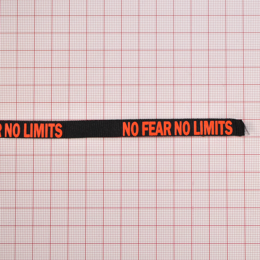 Тесьма репсовая светоотр. No Fear No Limits 10 мм, черный и оранжевый, ярд . Тесьма