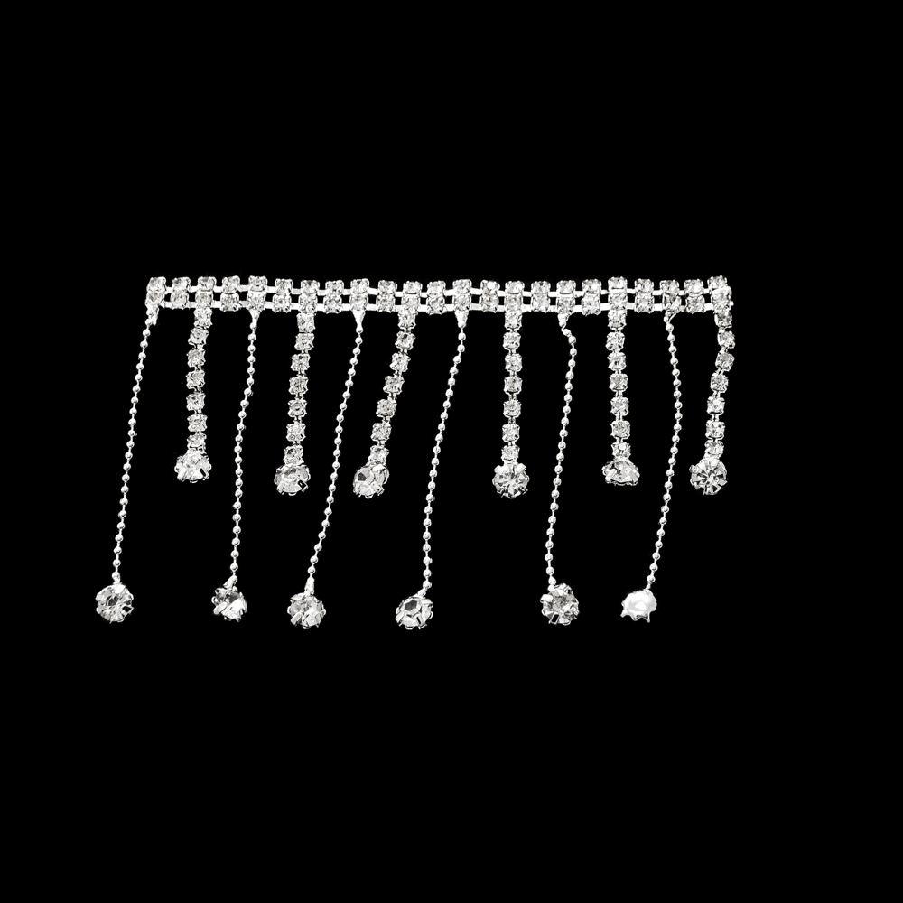 Тесьма стразы с подвесками SS12, SS20 из стекла, никель, белые камни, ярд. Тесьма из страз