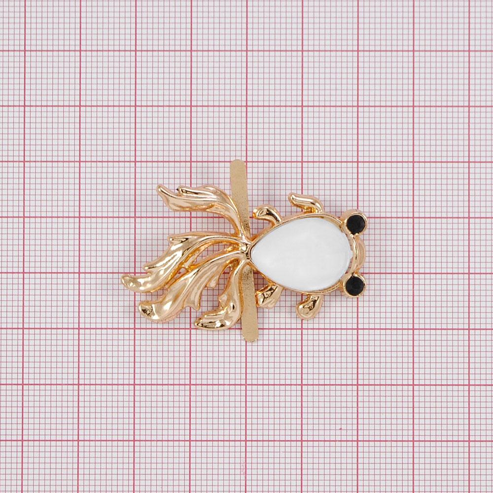 Краб металл Рыбка ПРАВЫЙ 39*25, золото, черные камни, белый жемчуг,  шт. Крабы Металл Цветы, Жуки