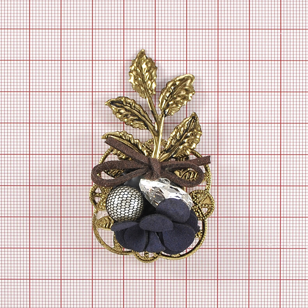 Брошь Букет Жемчуг и Кристалл ANTIK, белый жемчуг, коричневый бант, синий цветок, шт . Броши