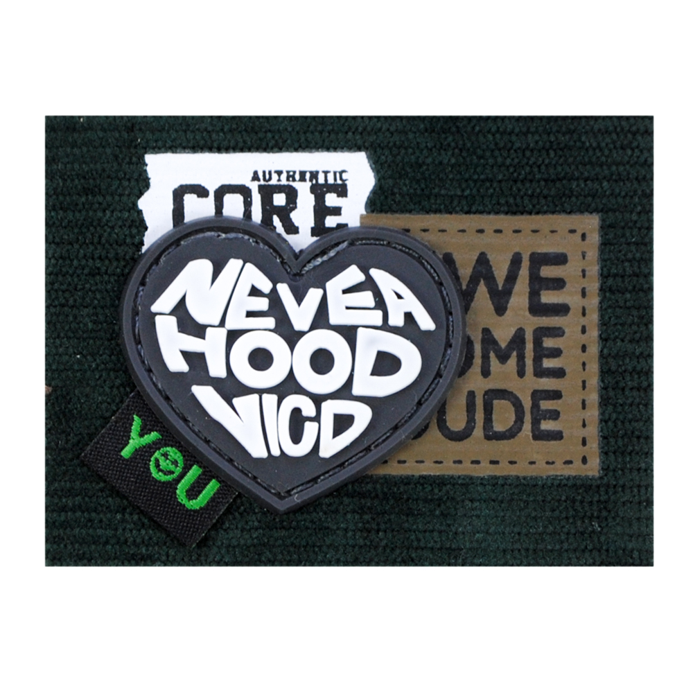 Лейба ткань., Never hood vicd, 6,8*4,6см, тёмно-зел.основа, рез.вставка чёрн.,бел., шт. Лейба Ткань