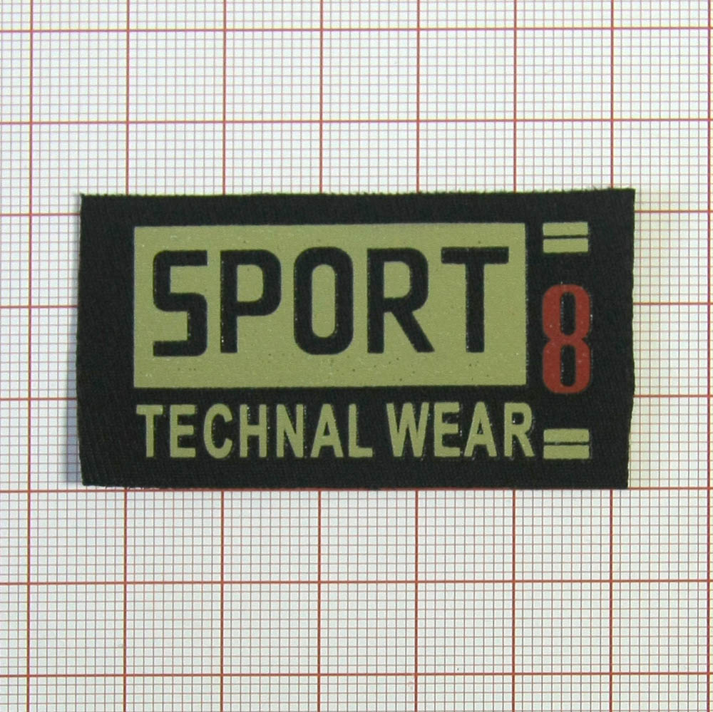 Нашивка тканевая накатанная SPORT8 3*5,5см черная, черно-салатово-красный рисунок, шт. Нашивка Вышивка, Ткань