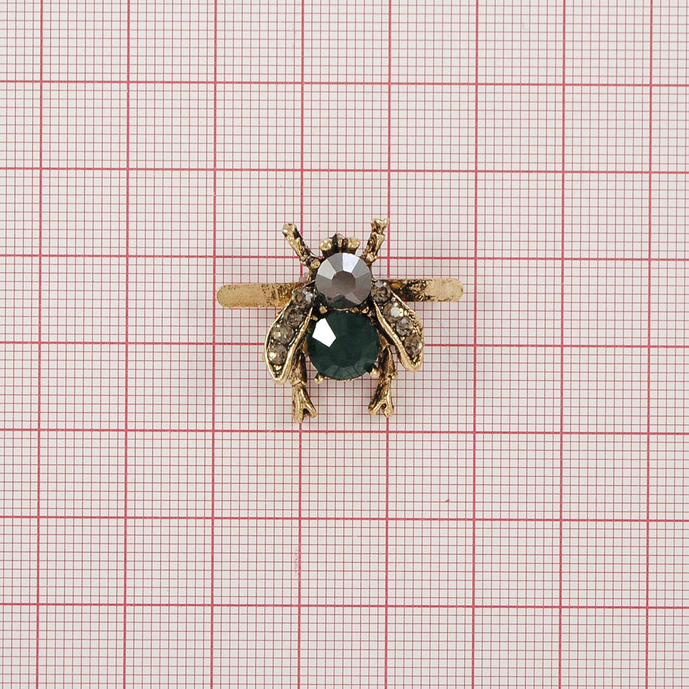 Краб металл Муха зеленая  2,5*2см, antic gold, зеленый, хематит камни, шт. Крабы Металл Цветы, Жуки