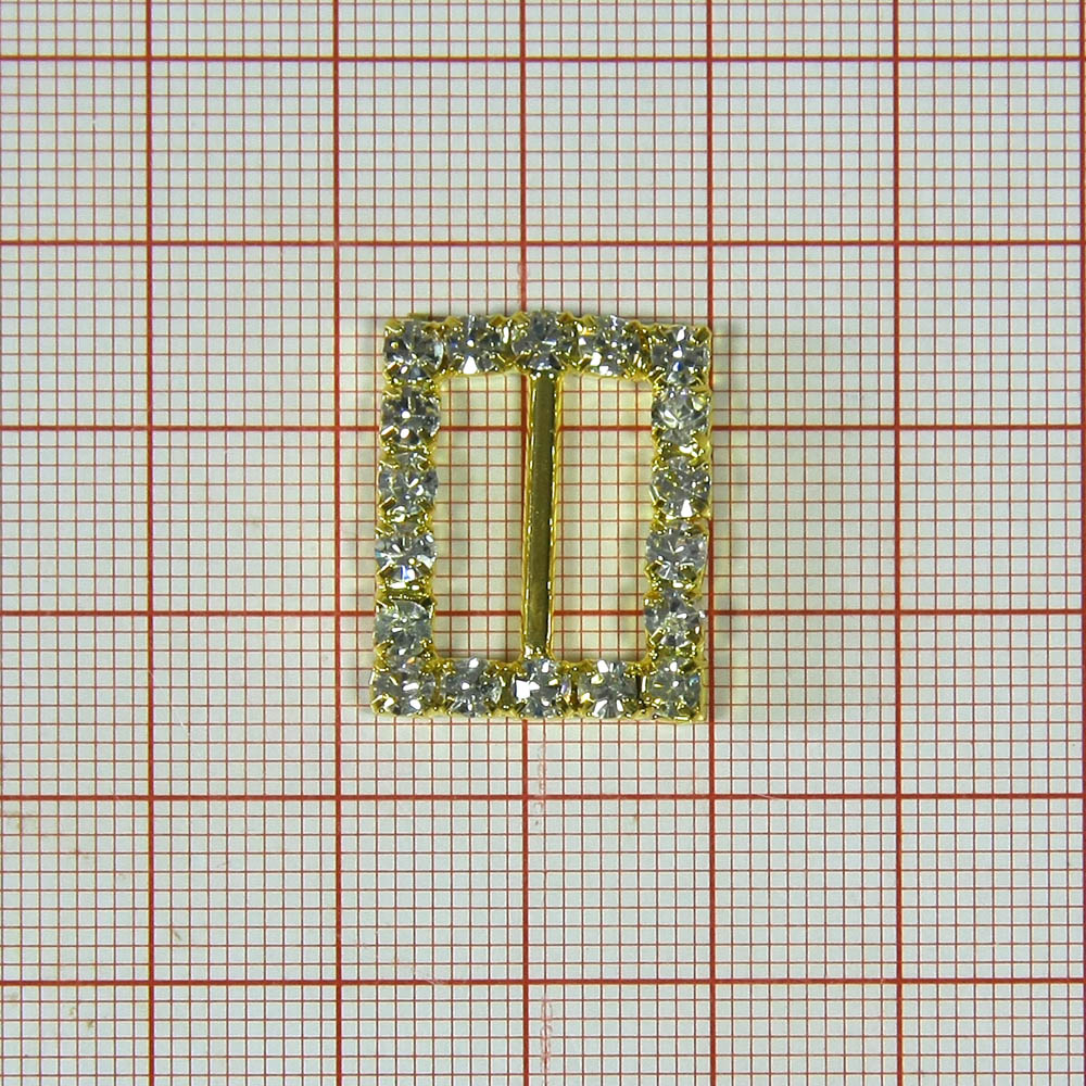 Украшение стеклянное А-63 (7606) GOLD /прямоугольник горизонтальный/ 1,5см. Перетяжка металл со стразами