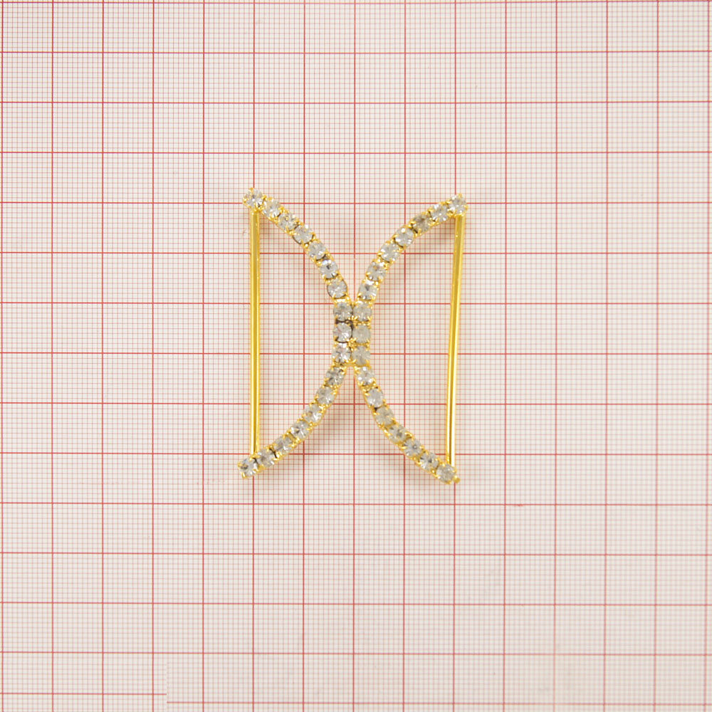 Украшение стеклянное А-34 GOLD /Х изогнутая сред./. Перетяжка металл со стразами