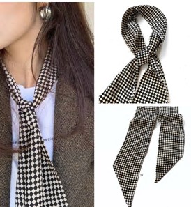 Шарф тканевый, клетка, 137см, черный, белый, шт. Украшения