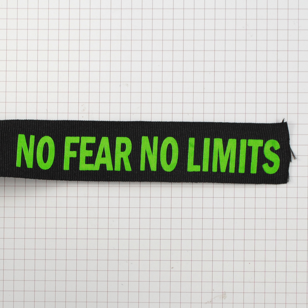 Тесьма репсовая светоотр. No Fear No Limits 30 мм, черный и салатовый, ярд . Тесьма