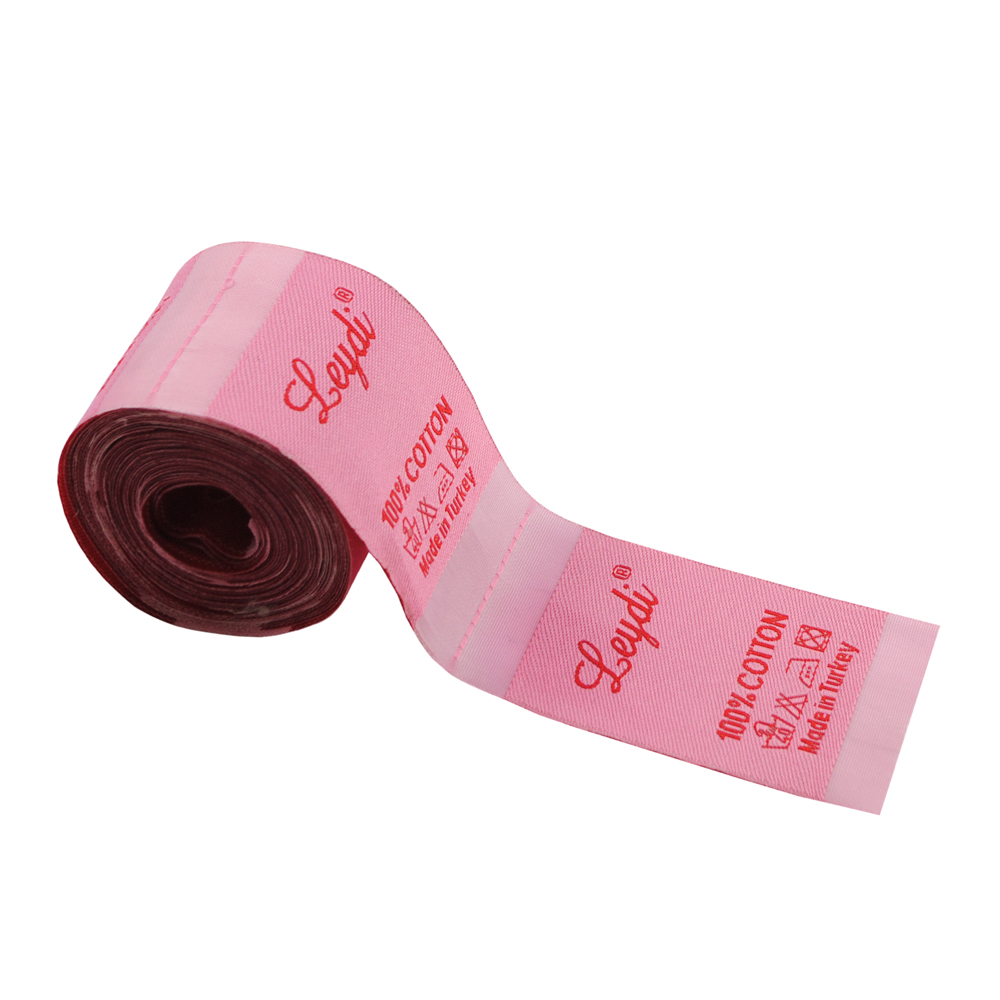 Этикетка тканевая вышитая Leydi розовая 4cм 100м. Вышивка / этикетка тканевая