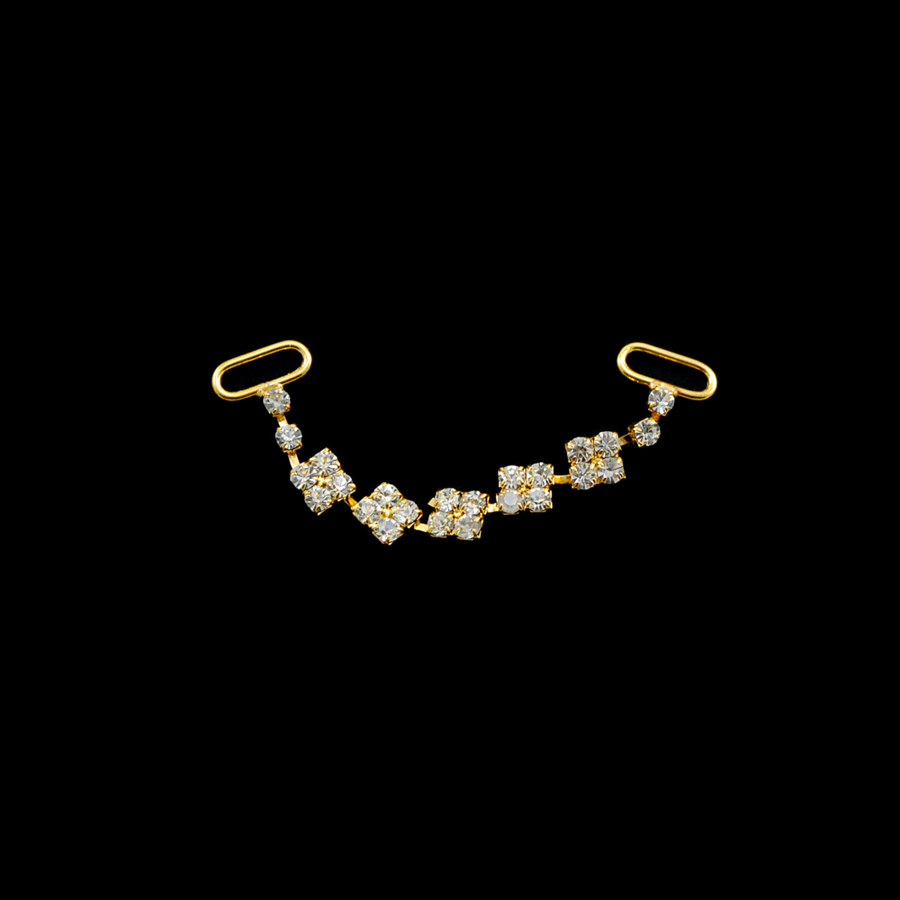 Украшение стеклянное 9153 GOLD перетяжка 2 камня, 4 камня*5, 2 камня. Перетяжка металл со стразами