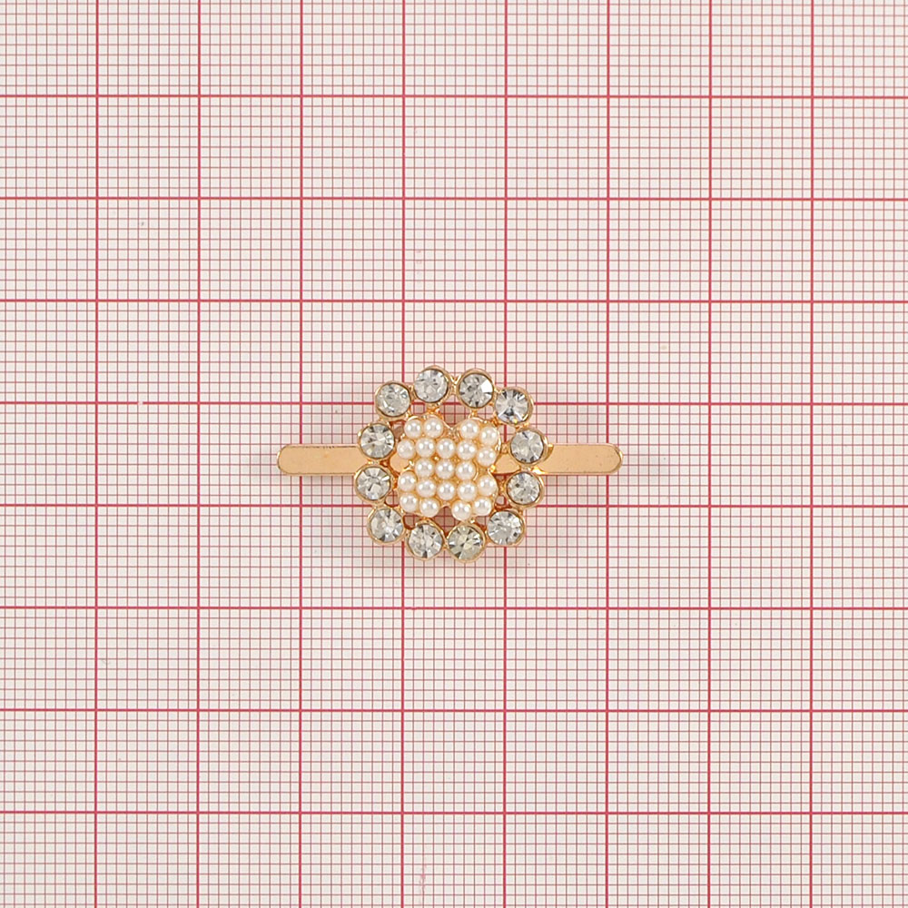 Краб металл 3503 Крестик в квадрате GOLD, белые камни, кремовый жемчуг 19*19, шт. Крабы Металл Геометрия Декор