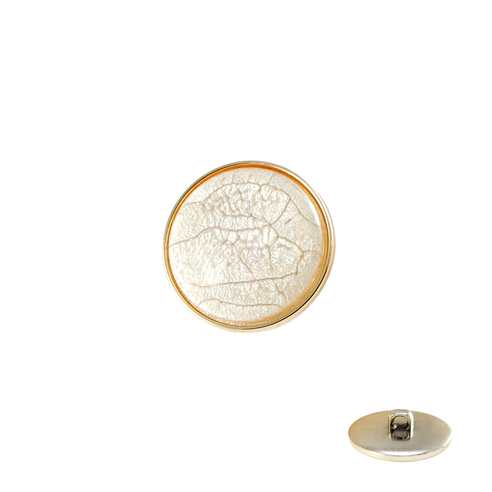 Пуговица пластиковая на ножке 30мм бежевый, золото окантовка, шт. Пуговица Пластик