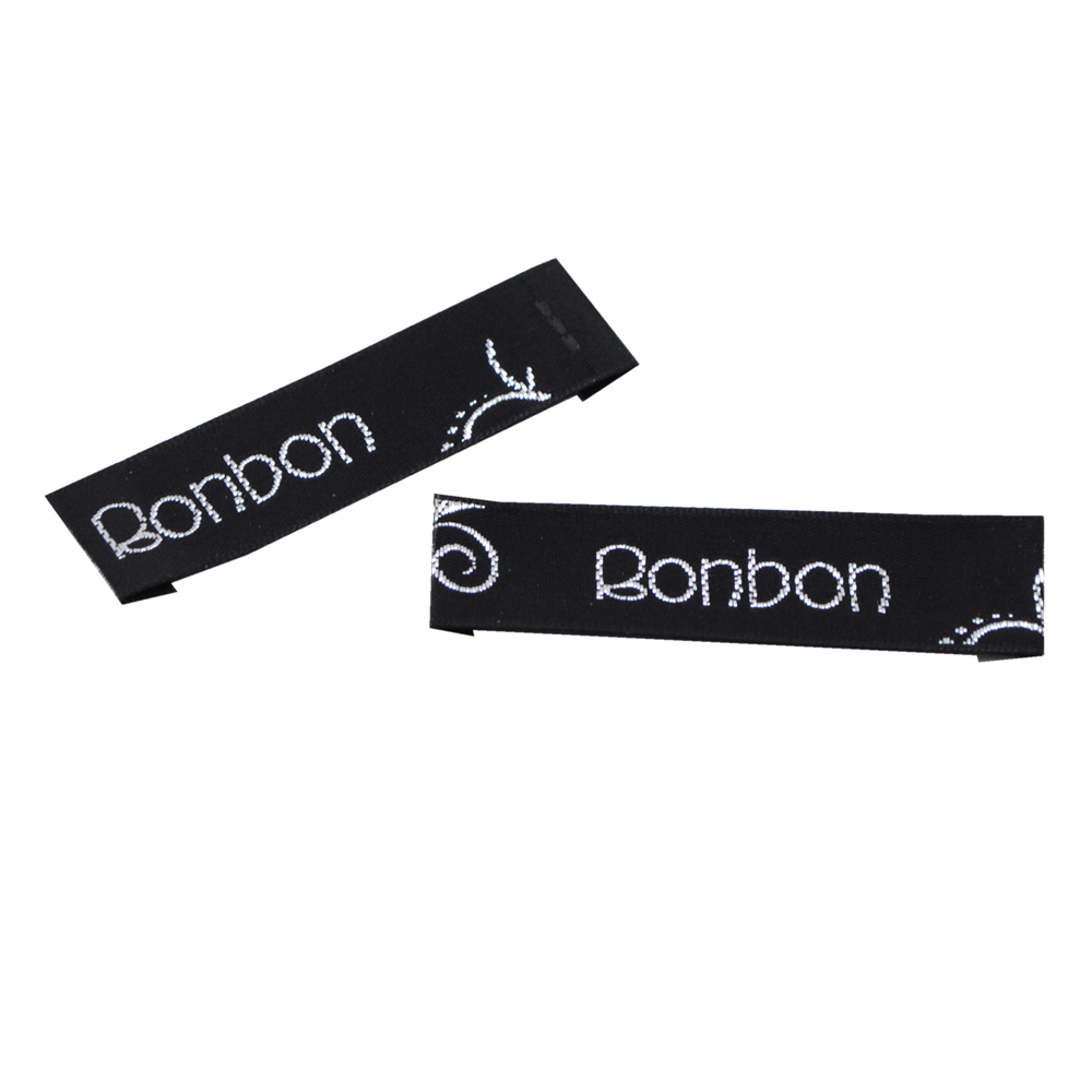 Этикетка тканевая вышитая шт. Bonbon 1,5см черная, люрекс серебро, шт. Вышивка / этикетка тканевая