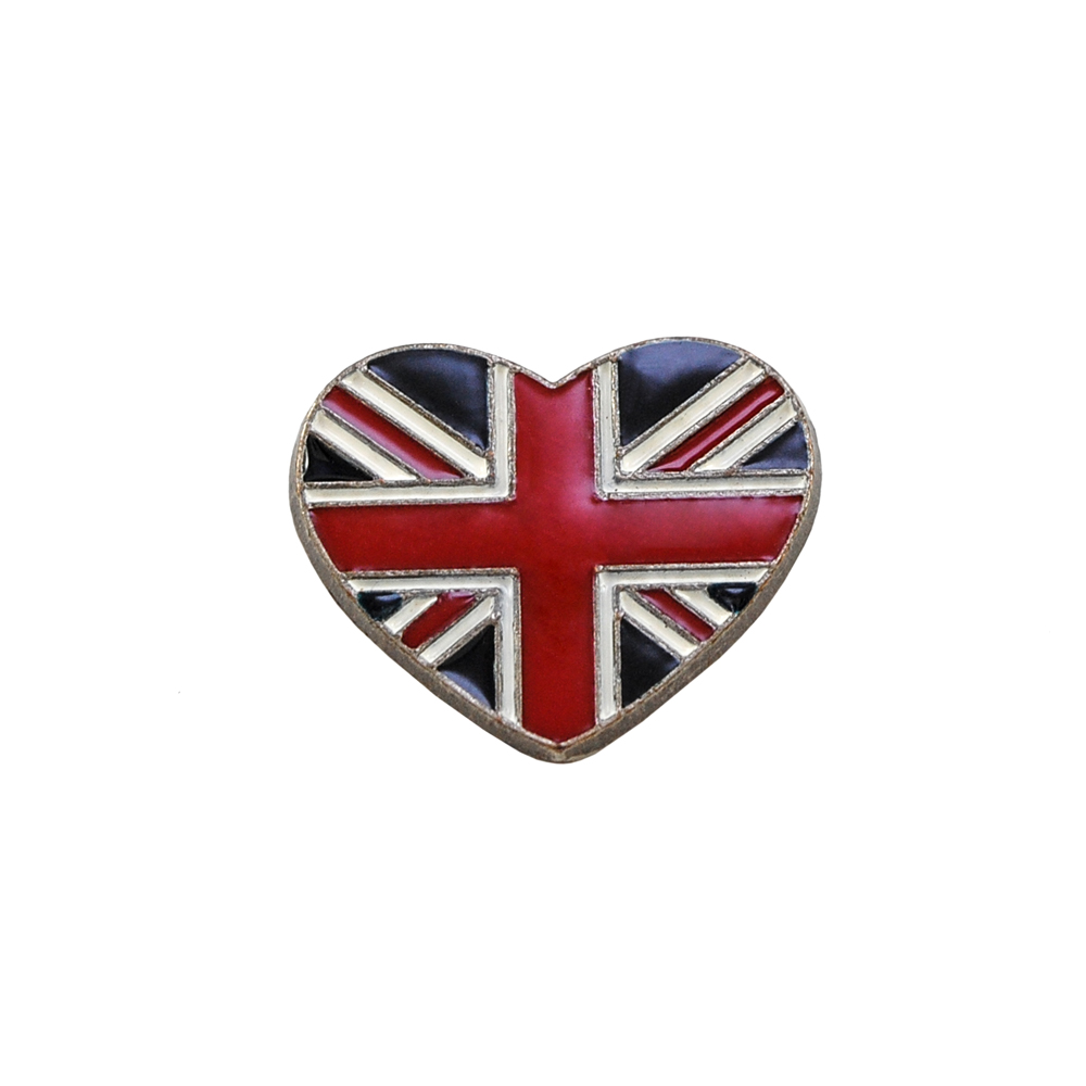 Брошь Сердце GB 28*22мм ANTIK, белая, черная и красная эмали, шт. Броши