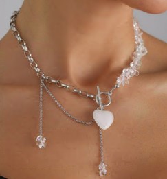 Ожерелье Сердце, 43см, серебро, белый, камни, шт. Украшения