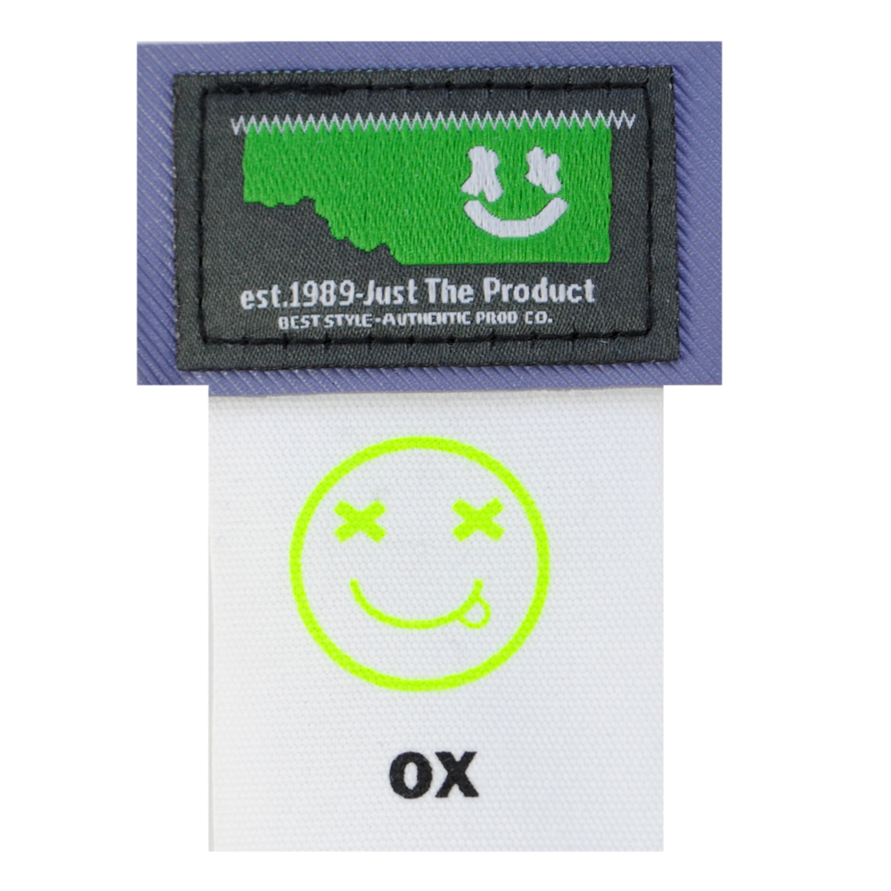 Лейба ткань Смайл ОХ, 6*3,5см (4,5см флажок), чёрн., сер., бел., зел., шт. Лейба Ткань