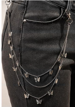 Цепь-декор для брюк на карабинах Бабочки в три ряда, никель, шт. Цепи металл