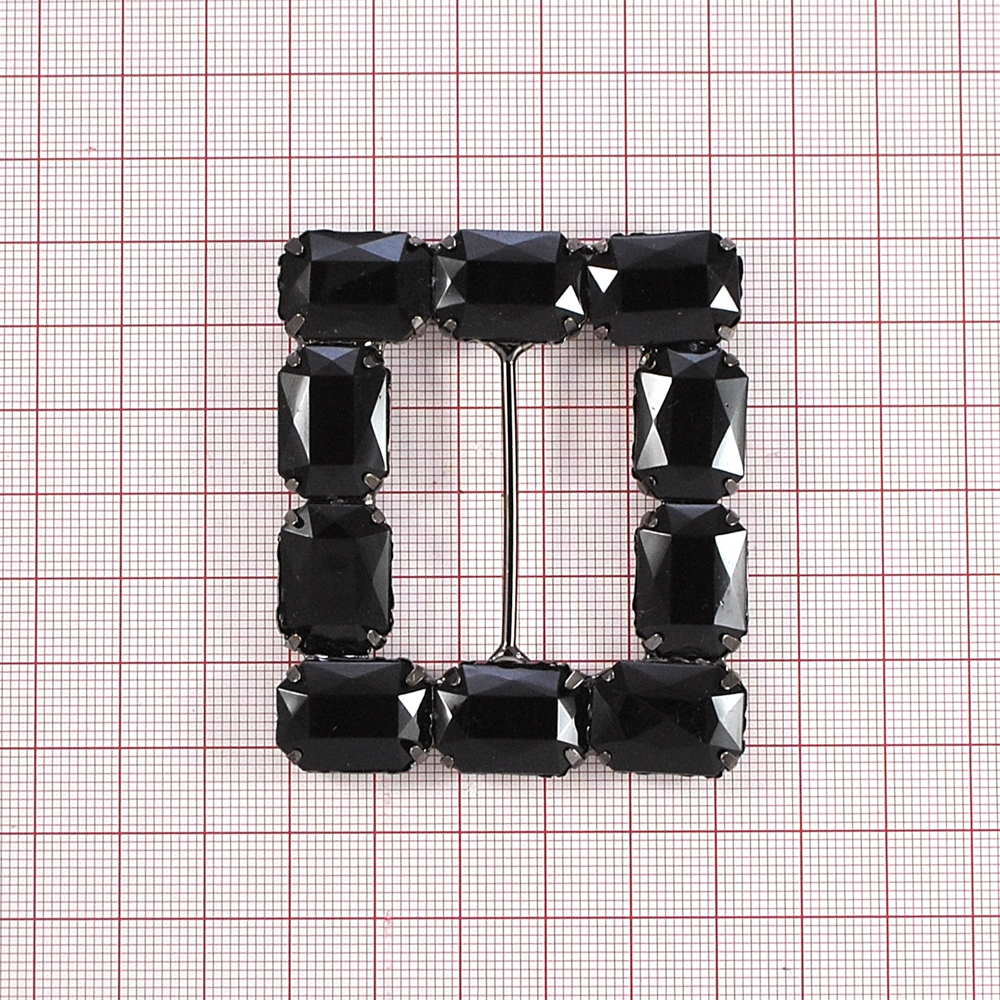 Украшение стеклянное 7539 BN пряжка 3,7см, 10 средних черных камня. Перетяжка металл со стразами