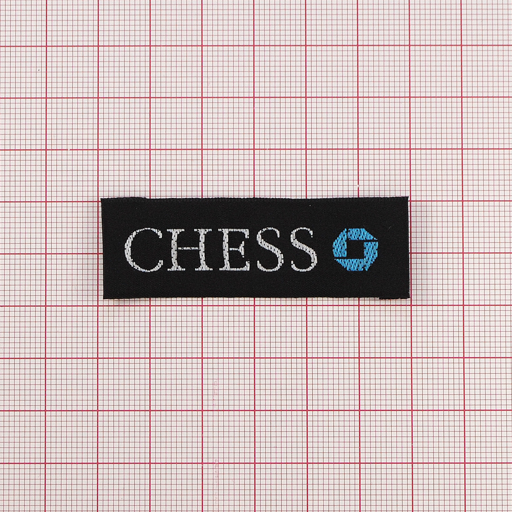 Вышивка штучная Chess 2см черная и сине-белый лого /сатин/, шт. Вышивка / этикетка тканевая