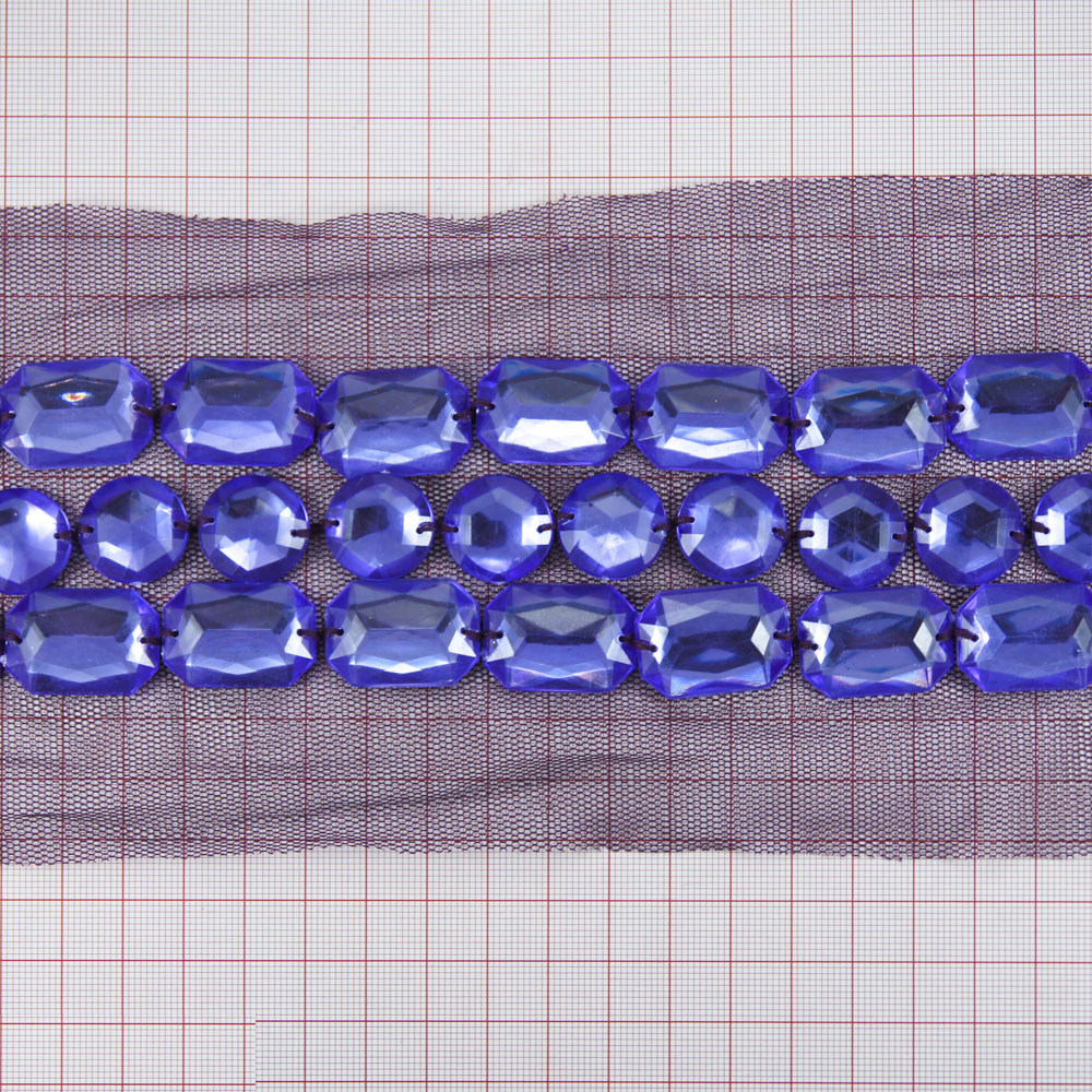 Тесьма резаная, стразы пришивные сиреневый многогранник, круг в 3 ряда на фатине, шт. Отделка Тесьма резаная