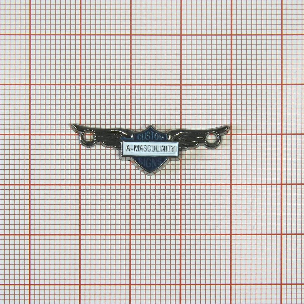 Лейба металл a-masculinity Герб с крыльями 31*10мм пришивная, BN, черная и белая эмаль. Лейба Металл