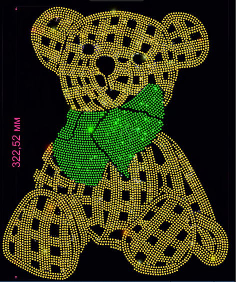 Т/а Мишка в шарфе, 26,7*32,2см, SS6 желтый и оливковый, шт. Аппликация клеевая