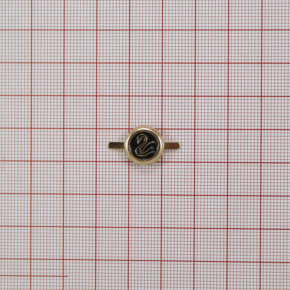 Краб металлический Лебедь в кругу правый 13*13мм gold, черная эмаль, шт. Крабы Металл Геометрия