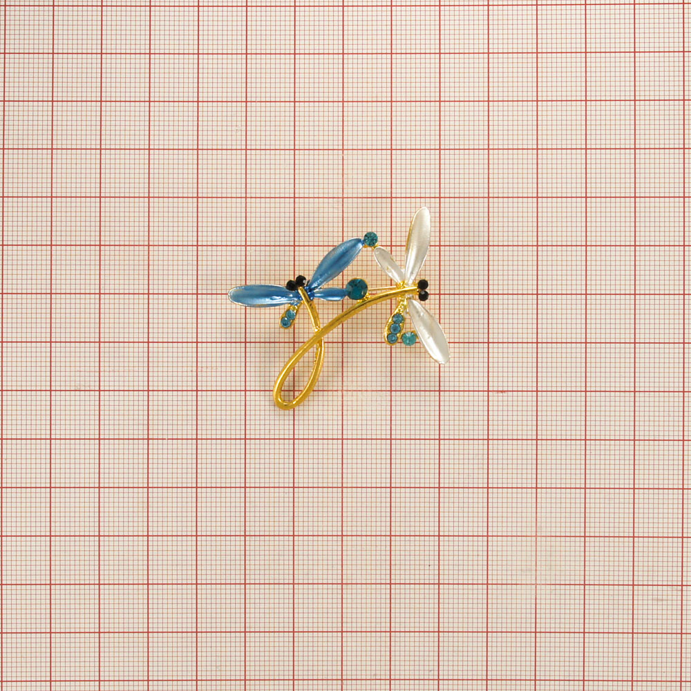 Брошь TS1103514  45*30мм, GOLD, голубые камни, шт. Броши
