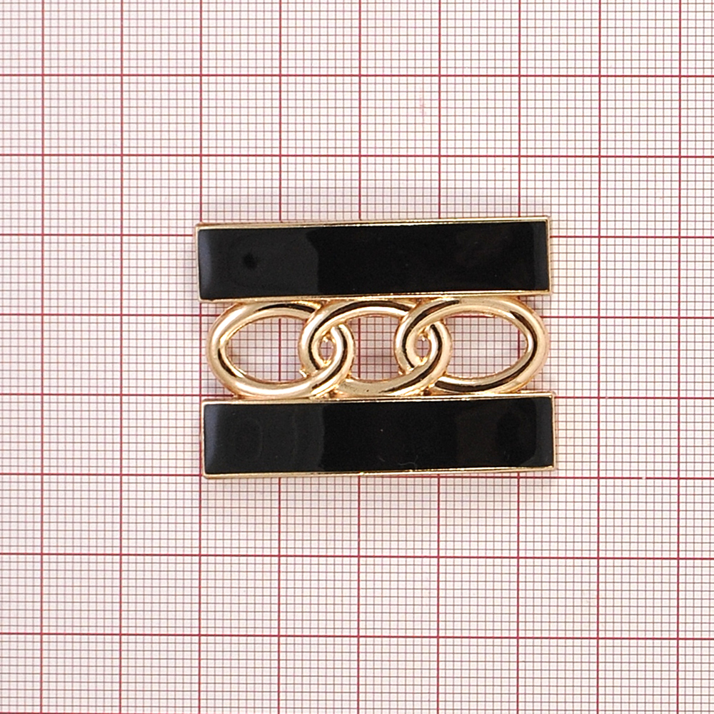 Краб металлический Полка, цепь 3 звена 45*32мм GOLD, черная эмаль. Крабы Металл Геометрия