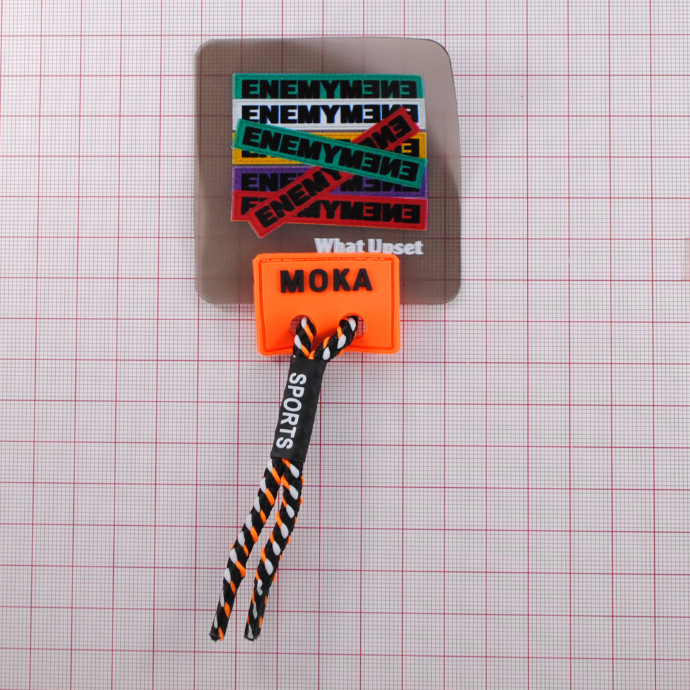 Лейба клеенка. шнур, MOKA enemy, 6,5*6.5см (шнур 8,5см), кр., оранж., сер., чёрный, прозр., шт. Лейба Клеенка