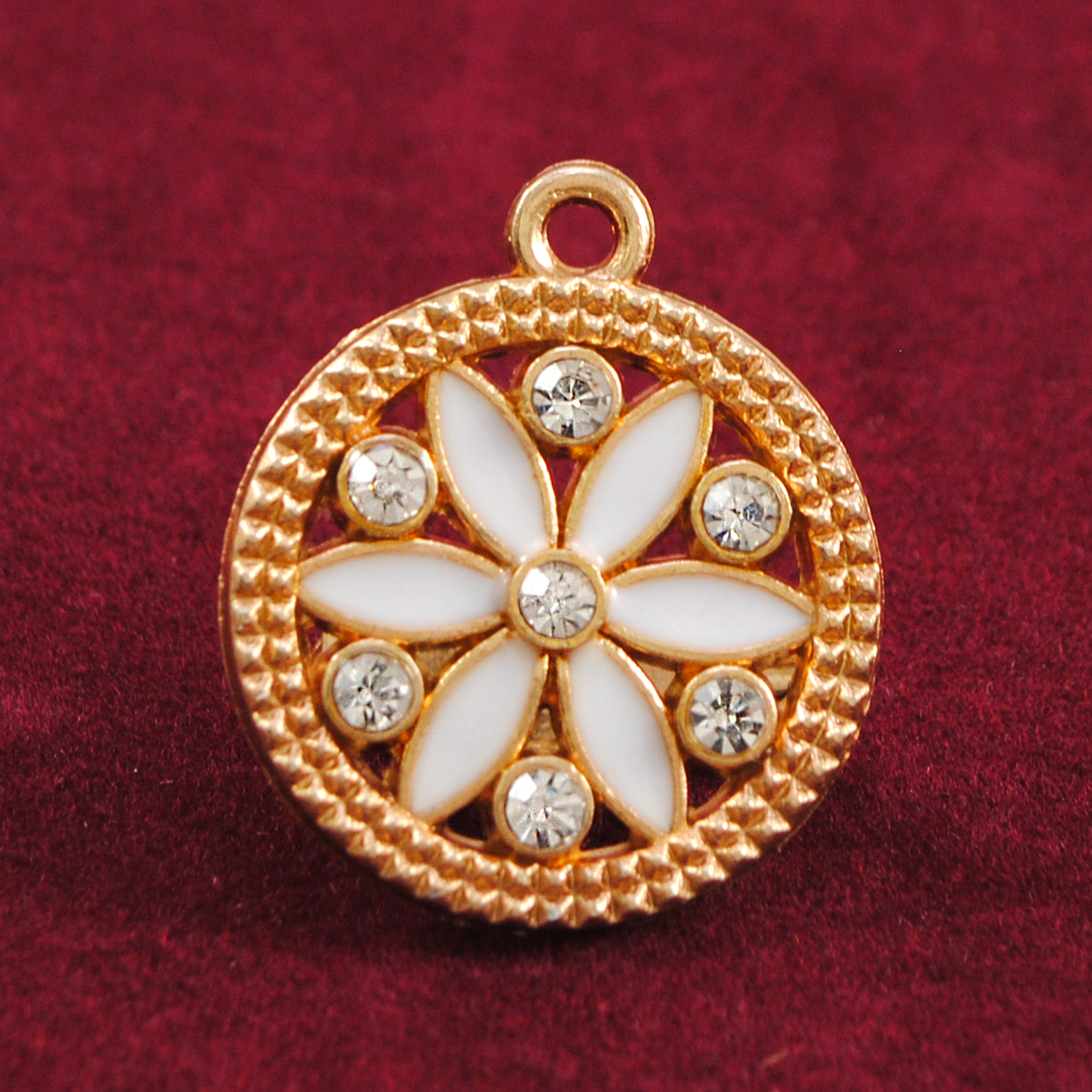 Подвеска металл Цветок, 2*2см, зол., бел.эмаль, камни АА, шт. Подвески