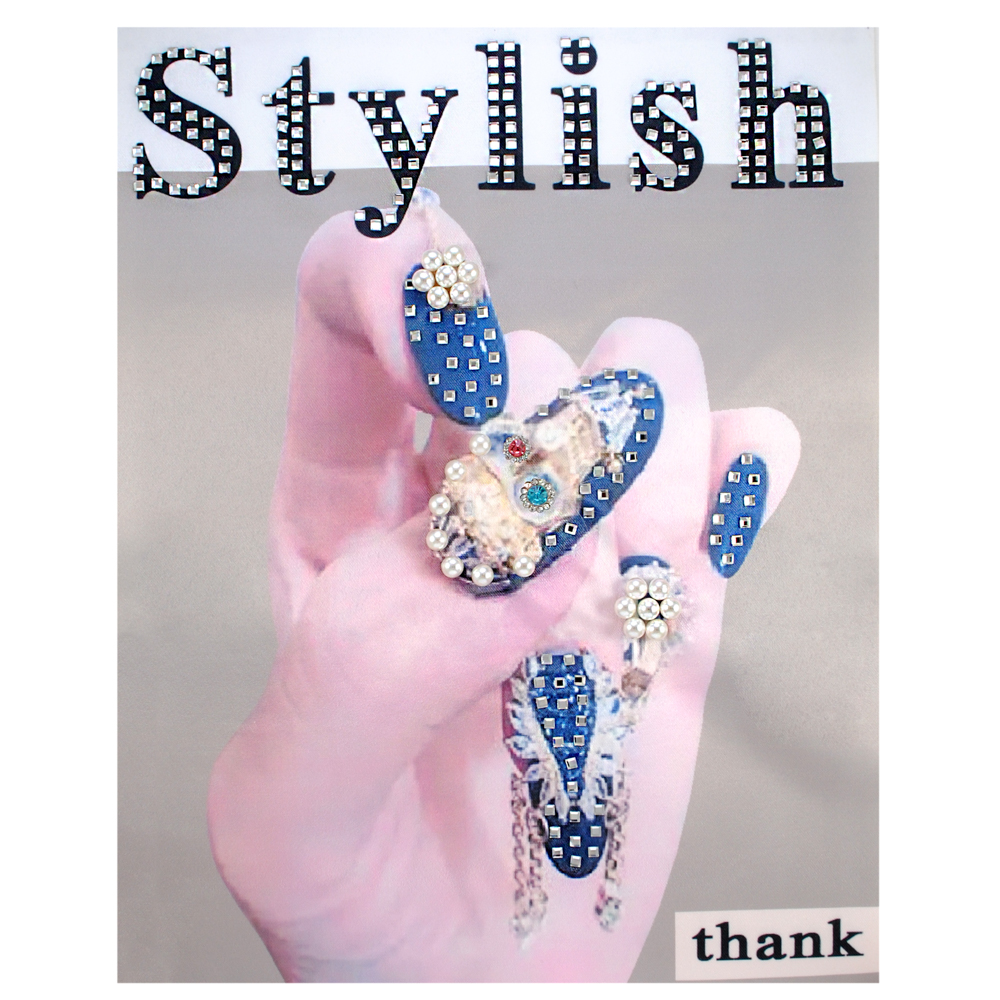 Аппликация тк. приш. с бус.мет. Рука с маникюром, 26*20,5см, черн., роз., бел., син., стразы,  шт. Аппликации Пришивные Постер