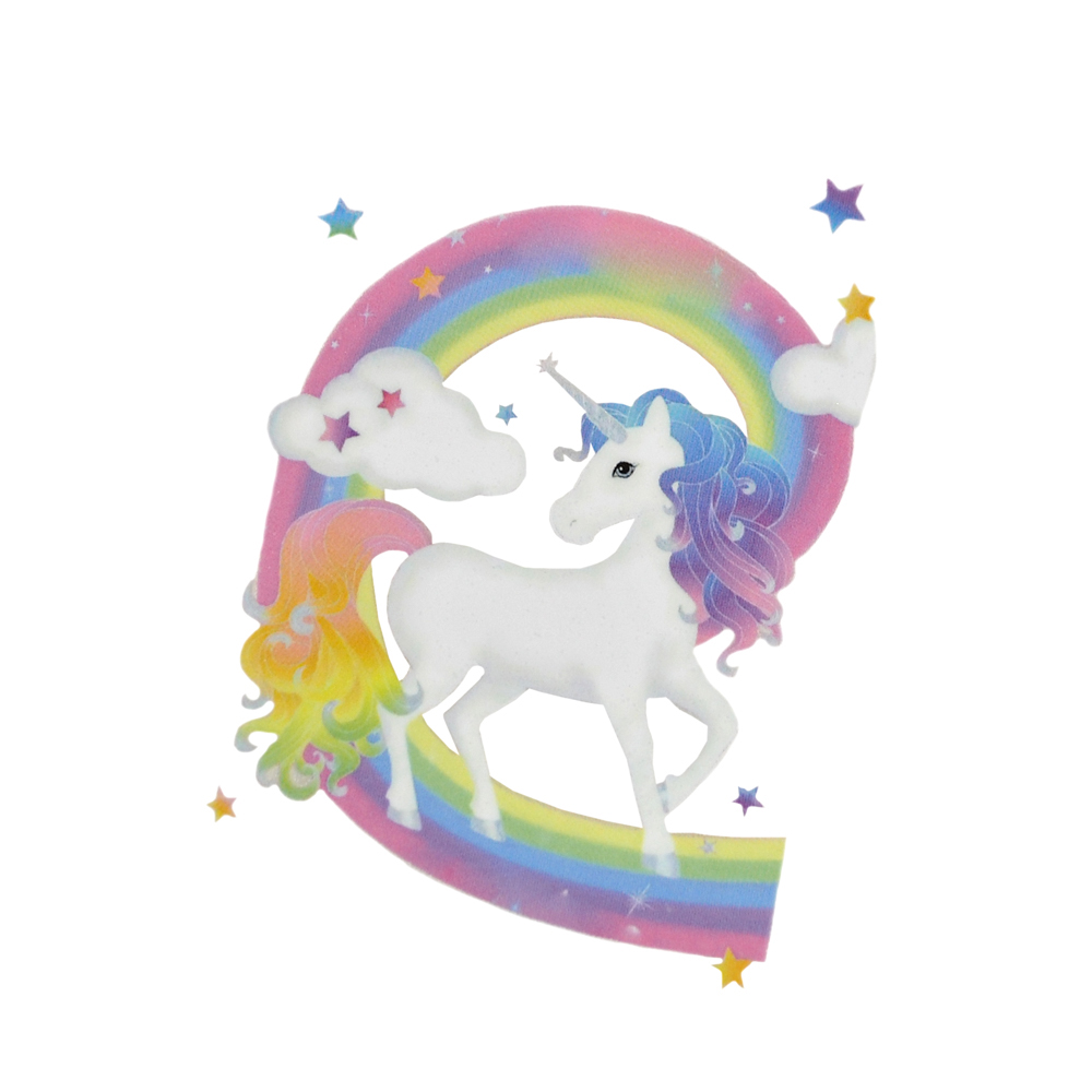 Термоаппликация Единорожек и радуга, 7*5см, розовый, сирень, желтый, фиолет., белый, оранжевый,  шт. Термопереводки Детские