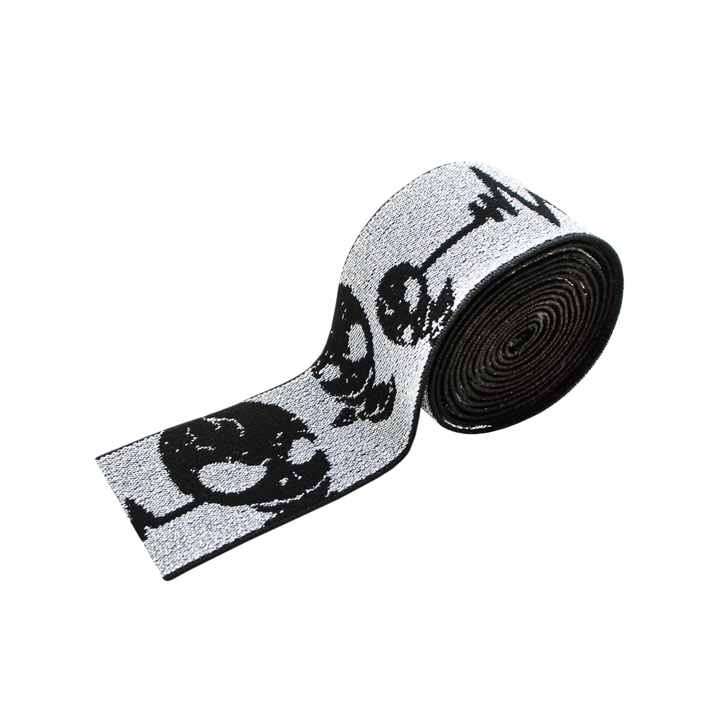 Резинка люрекс Призрак 4см, черный, серебряный люрекс, 50ярд. Резинка