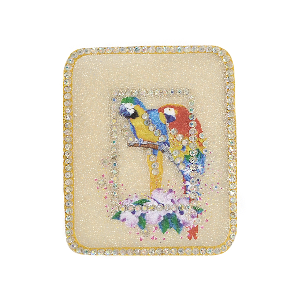 Аппликация клеевая стразы, стеклянная крошка Попугаи Ара 6*8см прозрачный бисер, хамелеон камни, шт. Аппликации клеевые Стразы комб.