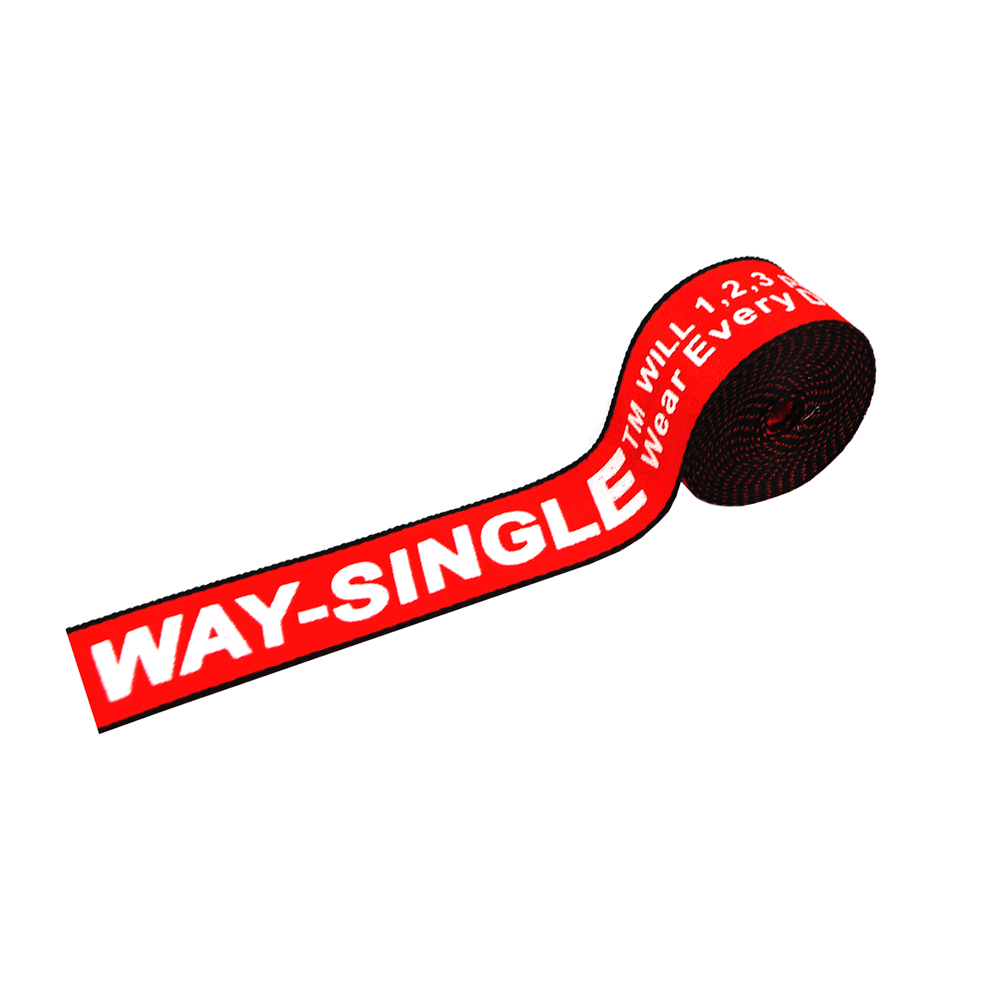 Тесьма Way Single 25 мм, красная основа, черная рамка, белый лого накаткой/ ярд. Тесьма