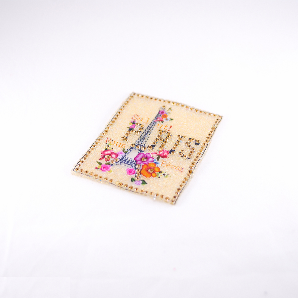 Аппликация клеевая стразы, стеклянная крошка Salut Paris Башня 7*5,5см кремовый, мелкие бусины, топаз камни, шт. Аппликации клеевые Стразы комб.