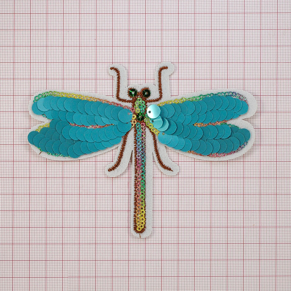 Аппликация клеевая пайетки Стрекоза 11*14см, белый, голубой, коричневый, зеленый, желтый, розовый, шт. Аппликации клеевые Пайетки
