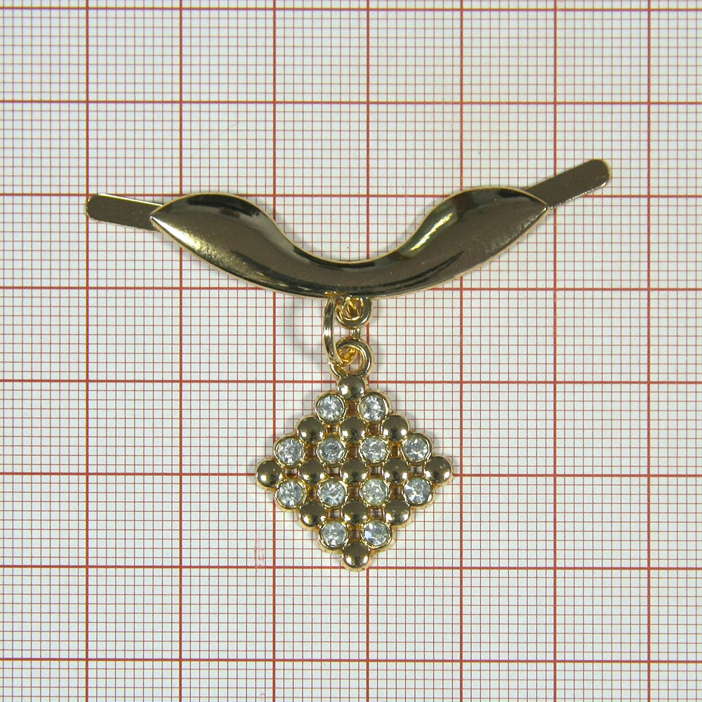 Краб металл Улыбка и подвеска ромб 42*41мм GOLD, белые камни. Крабы Металл Геометрия Декор