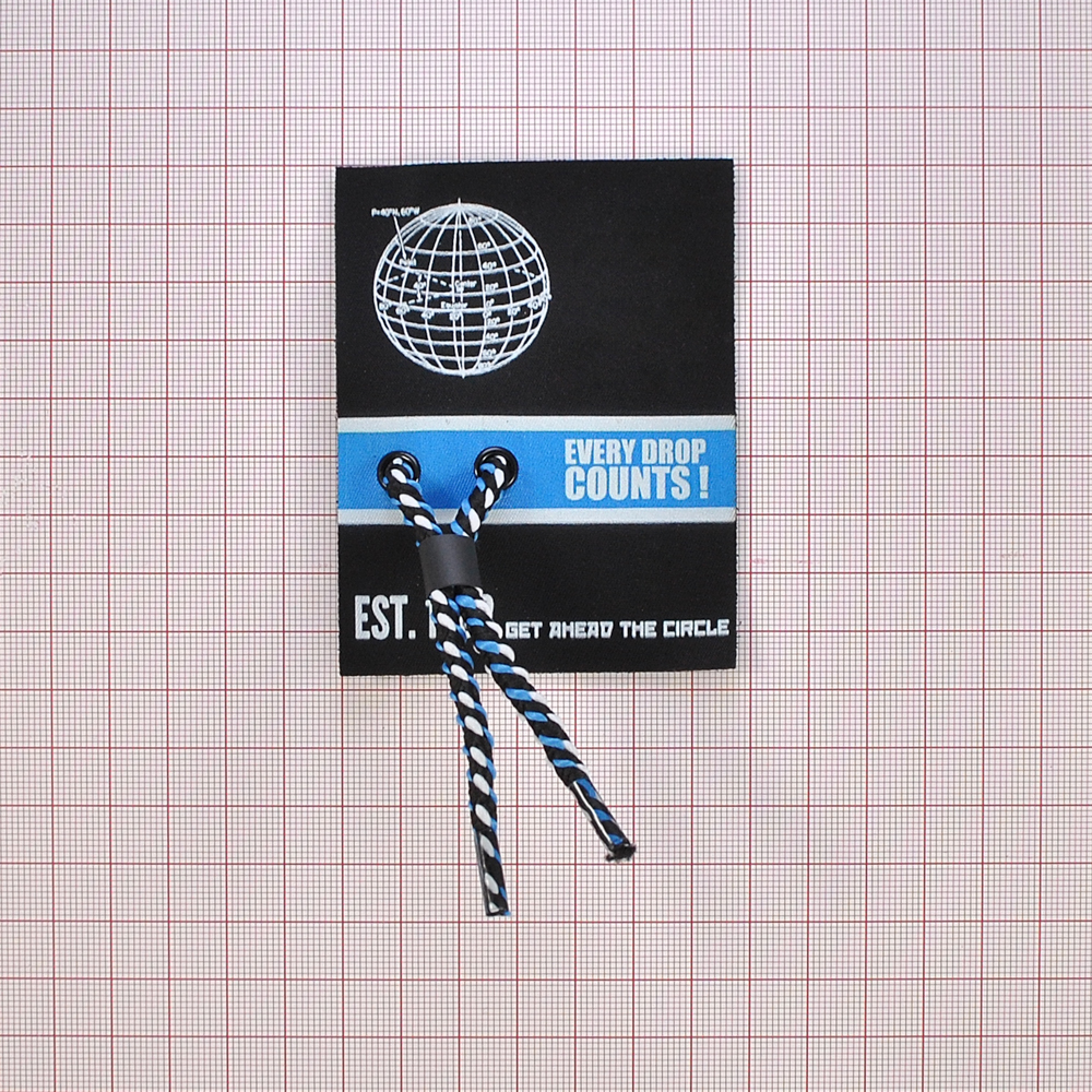 Лейба тканевая со шнурком Глобус Every Drop, 7*8.5см, черный, белый, синий,  шт. Лейба Ткань